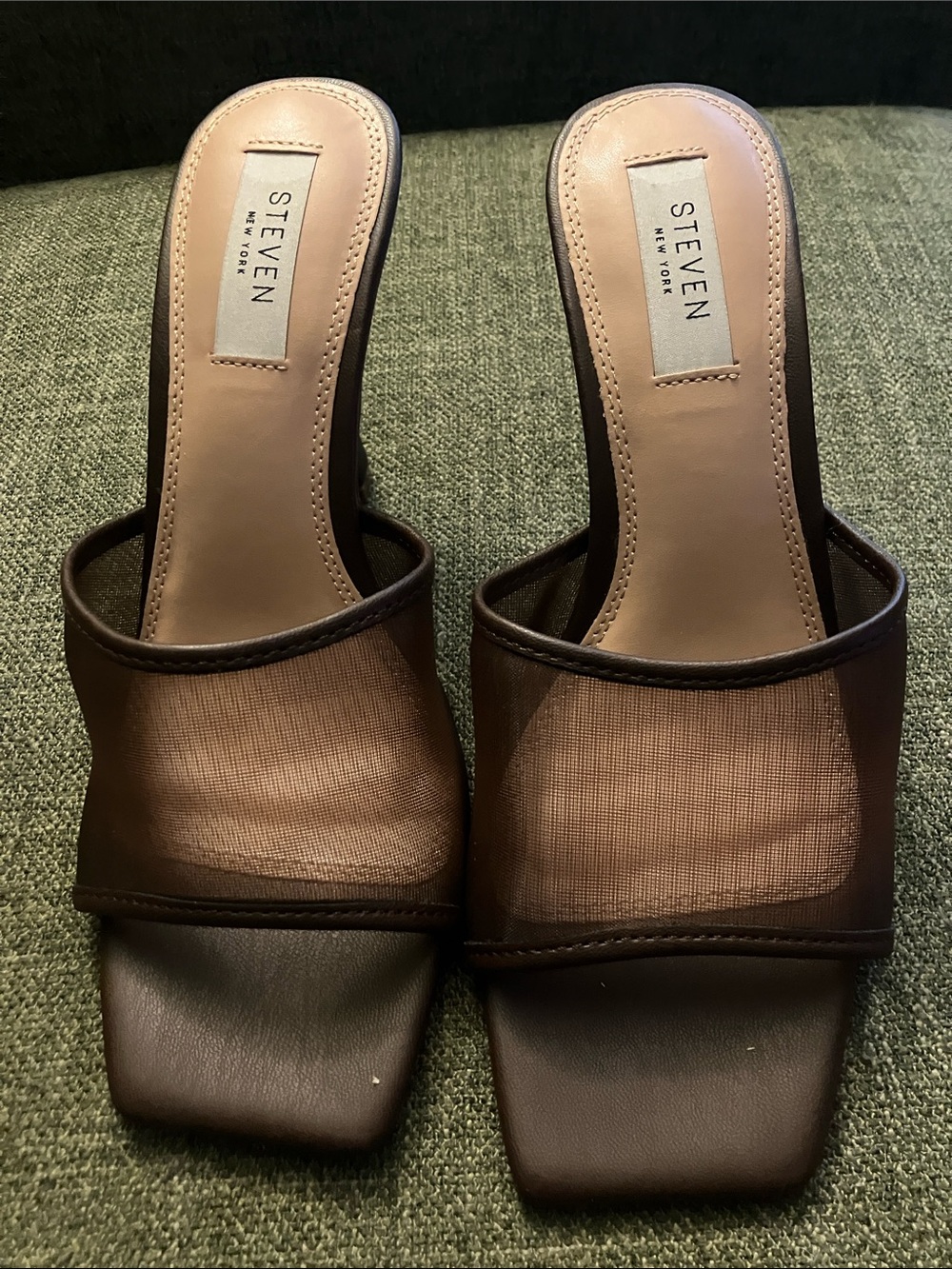 STEVEN New York Brown Mesh Slide Heels